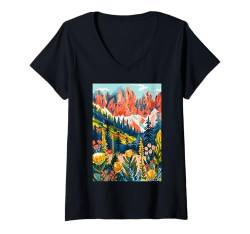 Damen Dolomiten Natur Italien Kunst T-Shirt mit V-Ausschnitt von Italy Minimalist Graphics Arts (Dolomites)