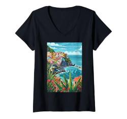 Damen Cinque Terre, Italien, Ästhetik T-Shirt mit V-Ausschnitt von Italy Theme Minimalist Art (Cinque Terre)