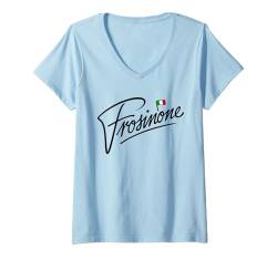 Damen Frosinone Italien-Flagge Touristenreise Minimalistisch T-Shirt mit V-Ausschnitt von Italy4Ever