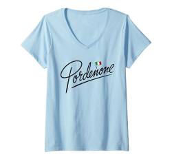 Damen Pordenone Italien-Flagge Touristenreise Minimalistisch T-Shirt mit V-Ausschnitt von Italy4Ever