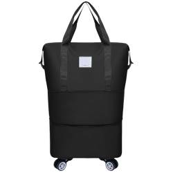 Itkcozcg Gepäck-Reise-Handtasche, erweiterbare Reisetasche mit Rollen für Reisen und Sport, mit Trocken-Nass-Trennung, wasserabweisend, faltbar, Gepäcktasche, Unisex, Schwarz , Size reference picture von Itkcozcg