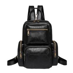 Itkcozcg Modische Handtasche, Damen-Rucksack, PU-Leder, kleiner Rucksack, Wanderrucksack, Studenten-Schulrucksack, Reiserucksack, Schultertasche, Schwarz , Size reference picture von Itkcozcg