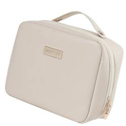 Itkcozcg Modische Handtasche, Make-up-Tasche, Reise-Kosmetiktasche, Kulturbeutel, PU-Leder, Make-up-Aufbewahrungstasche, große Kapazität, Kosmetiktaschen für Damen, beige, 24*10*18cm von Itkcozcg