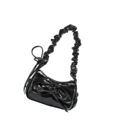 Itkcozcg Modische Handtasche, elegante Schleife, kleine quadratische Tasche, weiches Leder, Schultertasche, lässige Umhängetasche, Handtasche für Damen, Schwarz , Size reference picture von Itkcozcg