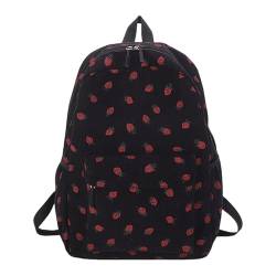 Itkcozcg Modische Handtasche, schöner Erdbeer-Rucksack, Schüler-Schulrucksack, Damen, Laptop-Rucksack, modisch, lässig, Tagesrucksack, Mädchen, Reiserucksack, Schwarz , Size reference picture von Itkcozcg