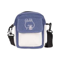 Itkcozcg Modische Handtasche für Damen, Segeltuch, Cartoon-Druck, Umhängetasche, kleine Handytasche, Schultertasche für den täglichen Gebrauch in der Schule, blau, Size reference picture von Itkcozcg