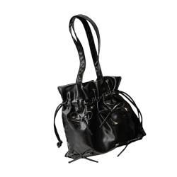 Itkcozcg Modische Handtasche für Damen, ästhetische Umhängetasche, PU-Leder, Handtasche, Schleifen, Achseltasche, große Kapazität, Unterarmtasche für Reisen, Schwarz , Size reference picture von Itkcozcg