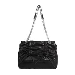 Itkcozcg Modische Handtasche für Damen, großes Fassungsvermögen, Schultertasche, Kettenriemen, Crossbody-Tasche, modische Einkaufstasche mit Schleife, Schwarz , Size reference picture von Itkcozcg