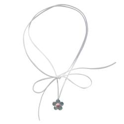 Itkcozcg Modischer Schmuck, elegante florale Halskette mit Schleife für Damen, Dopamin-Blumen-Choker, Bohemian-Pullover-Kette, Schmuck, Statement-Kette, Acryl + Samtseil von Itkcozcg