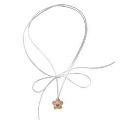 Itkcozcg Modischer Schmuck, elegante florale Halskette mit Schleife für Damen, Dopamin-Blumen-Choker, Bohemian-Pullover-Kette, Schmuck, Statement-Kette, Acryl + Samtseil von Itkcozcg