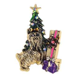 Itkcozcg Modisches Accessoire, Weihnachts-Brosche mit Hund und Baum, stabile Legierung, tragbar, für Urlaubs-Outfit-Zubehör, Height 6.2cm Width 4cm, Zink von Itkcozcg