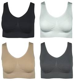 J-Line 4er Damen Komfort Bustier Schlaf BH ohne Bügel nahtlos Soft Bra Bralette, Größe:2XL, Farbe:Anthrazit von J-Line