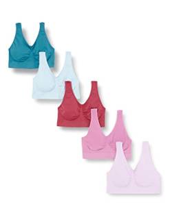 J-Line 5er Pack Damen Komfort Bustier Schlaf BH ohne Bügel nahtlos Soft Bra Bralette, Blau L von J-Line