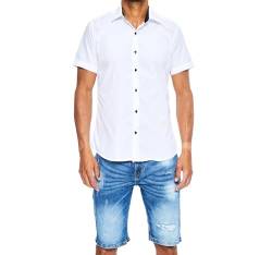 J'S FASHION Herren-Hemd - Slim-Fit - Kurzarm-Hemd Freizeithemd - Bügelleicht - Weiß mit Kontrast XL von J'S FASHION