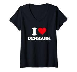 Damen I Love Dänemark Herz Dänisches Geschenk Dänisch T-Shirt mit V-Ausschnitt von J'aime Mon Pays Souvenir