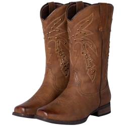 J's.o.l.e Cowboystiefel mit Nieten und quadratischer Zehenpartie, für Damen, Cowgirl, bestickt, Westernstiefel, Braun, Braun, 39 EU von J's.o.l.e