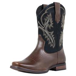 J's.o.l.e Herren Western-Cowboystiefel mit quadratischer Zehenpartie für Herren, mittelhohe Wade, Country-Stiefel, klassisch bestickt mit Zuglaschen, braun, Braun, 41 EU von J's.o.l.e