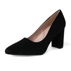 J. Adams Jolie Heels für Damen – geschlossene spitze Zehenpartie, mittelhoher Blockabsatz, klassische Pumps, Schwarzes, veganes Wildleder, 41 EU von J. Adams