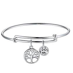 J.Endéar Armband Lebensbaum Silber 925 für Damen, Armreif mit Zirkonia Anhänger verstellbare Charms, kommt in einer Geschenkbox von J.Endéar