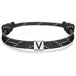 J.Endéar Paracord Armband für Herren Damen mit Buchstabe V Silber 925, Nautisches Segelseil Armband Surf Schmuck für Jungen Geschenk von J.Endéar