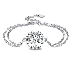 J.MUEN Damen Lebensbaum Armband 925 Sterling Silber Doppelkette mit Geschenkbox,Verstellbar Armkette 16+3cm von J.MUEN