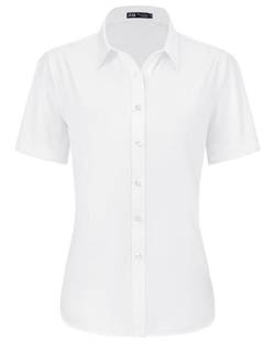 J.VER Damen-Shirt, Knopfleiste, pflegeleicht, kurzärmelig, Stretch, lässiges Hemd, Weiss/opulenter Garten, XX-Large von J.VER