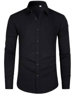 J.VER Hemd Herren Modern Bügelleichtes Langarmshirt Wrinkle Free Formal Oberhemd Dehnbar Herren Hemd Leicht Einfarbig Freizeithemden,Schwarz,S von J.VER