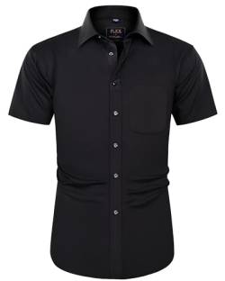 J.VER Hemd Herren Kurzarm Freizeithemd Männer Bügelleichte Oberteile Sommerhemd Business Casual Shirt,Schwarz,XL von J.VER