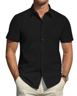 J.VER Herren Kurzarmhemd Regular Fit Businesshemd Stretch Hemden Bügelleichtes Men Club Tshirt Büro Arbeit Oberteil,Schwarz,3XL von J.VER