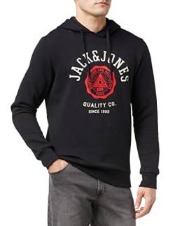 Herren Jack & Jones Warmer Print Hoodie | Logo Sweater Pullover | Basic Kapuzen Sweatshirt JJELOGO, Farben:Schwarz, Größe Pullover:L von JACK & JONES