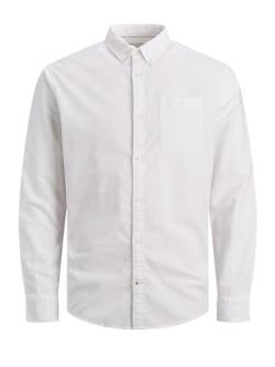 JACK&JONES Hemd Slim Fit Business Shirt mit Brusttasche Weiches Langarm Twill Oberteil JJEOXFORD, Größe Hemd:L,Farben:Weiß von JACK & JONES