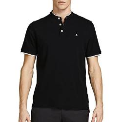 JACK & JONES Herren Polo T-Shirt Pique Hemd Kurzarm Basic Oberteil Cotton Logostickerei JJEPAULOS, Farben:Schwarz-2, Größe:S von JACK & JONES