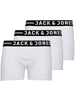 JACK & JONES Herren Set 3er Pack Sense Trunks Boxershorts Stretch Unterhose Slim Basic Unterwäsche, Farben:Weiß, Größe:L von JACK & JONES