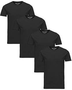 JACK & JONES Herren T-Shirt 4er Pack Basic Rundhals Tee 12058529 (Schwarz, XL) von JACK & JONES