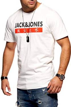 JACK & JONES Herren T-Shirt Kurzarmshirt Top Print Shirt Casual Basic O-Neck (Small, Cloud Dancer) von JACK & JONES