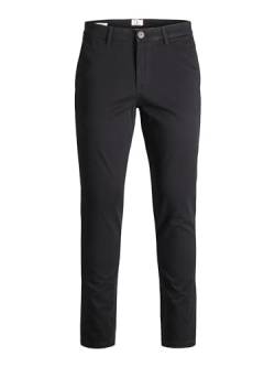 JACK & JONES Slim Fit Stoffhose Bequeme Chino Baumwolle Pants Freizeit Trousers Basic JPSTMARCO JJBOWIE, Farben:Schwarz, Größe Hosen:29W / 30L, Beinlänge:L30 von JACK & JONES