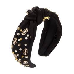 Jackanna Damen Perlen Haarreifen Stoff Mode Rugby Stirnband Mit Knoten Vintage Breite Haarreifen Barocker Stil Haarband Perlen Glitzer Strass Haarreif Haarschmuck Zubehör (Schwarz, 15×12cm) von JACKANNA