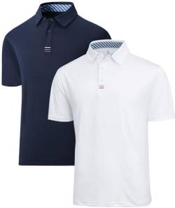 JACKETOWN Poloshirt Herren Kurzarm Einfarbig Golf Polo Shirts Männer Knopfleiste Stickerei Streifen T-Shirt Herren Atmungsaktive Polohemd Sportlich Activewear Polo Tennis Schnelltrocknend 2 Pack von JACKETOWN