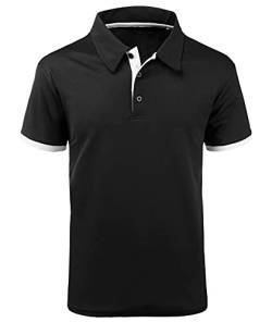 JACKETOWN Polo Shirts Herren Kurzarm Golf Poloshirt Schnelltrocknend Casual Sport Shirt Outdoor Atmungsaktives T-Shirts Sommer Polo Hemd Männer(Schwarz-3XL) von JACKETOWN