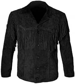 Cowboy-Lederjacke für Herren, Fransen aus Wildleder, Western-Fransen, Wildledermantel, Schwarz von JACKETZONE