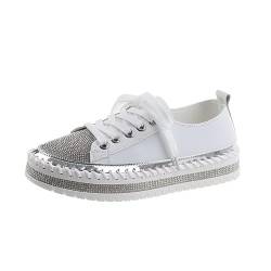 JAMPOL Große weiße Schuhe for Damen 2021, modische Plateau-Sneaker mit Dicker Sohle und Paillettenrand (Farbe : White, Size : 43 EU) von JAMPOL