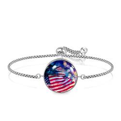 Personalisiertes Armband mit amerikanischer Unabhängigkeitstag-Flagge, Freiheitsstatue, Einstellbar, Edelstahl Glas, Künstlicher Quarz. von JARARINGO