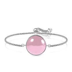 Personalisiertes Armband mit rosa Herzmuster, Einstellbar, Edelstahl Glas, Künstlicher Quarz. von JARARINGO