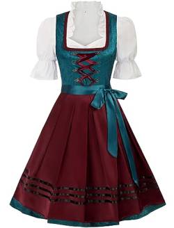 JASAMBAC Damen Dirndl 3 Teilig Oktoberfest Kostüme für Bayerischen Karneval Blau+Grün M von JASAMBAC