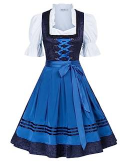 JASAMBAC Damen Dirndl 3 Teilig Oktoberfest Kostüme für Bayerischen Karneval Navy Blau 2XL von JASAMBAC