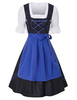 JASAMBAC Damen Dirndl midi 3-teiliges Trachtenkleid Trachtenrock Kleid Dirndlbluse für Oktoberfest, Karneval Königsblau S von JASAMBAC