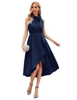 JASAMBAC Damen High Low Kleid für Hochzeitsgäste 2039 Neckholder, elastische Taille, Rüschen, geteilt, fließend, Cocktail von JASAMBAC