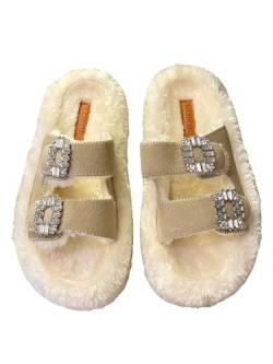 JAWSEU Furry Indoor Home Hausschuhe für Frauen Kunstfell Offene Zehen Hausschuhe Winter Plüsch Pantoffeln Frauen Flauschige Hausschuhe, Anti-Rutsch Warme Pelzige Gemütliche Slipper für Mädchen von JAWSEU