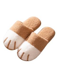 JAWSEU Hausschuhe Damen Winter Herren Baumwolle Katze Pantoffeln Damen Flauschige Hausschuhe Warme Plüsch Hausschuhe Unisex Weiche Bequeme rutschfeste Cozy Slippers für Drinnen Draußen von JAWSEU