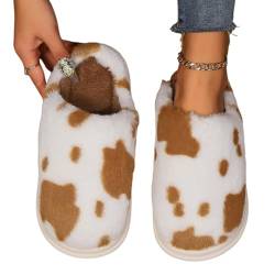 JAWSEU Unisex Winter Baumwolle Hausschuhe Kuh Hausschuhe Flaumig Damen Herren Cow Slippers Hauspantoffeln Damen Herren Wärm Bequem Plüsch Pantoffeln Haus rutschfeste Niedlich Karikatur Slippers von JAWSEU